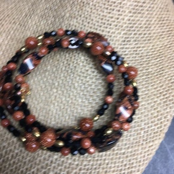 Memory Wire Wraparound Bracelet Faceted Black Sparkly Red Brown Gold BoHo Retro - Picture 3 of 4